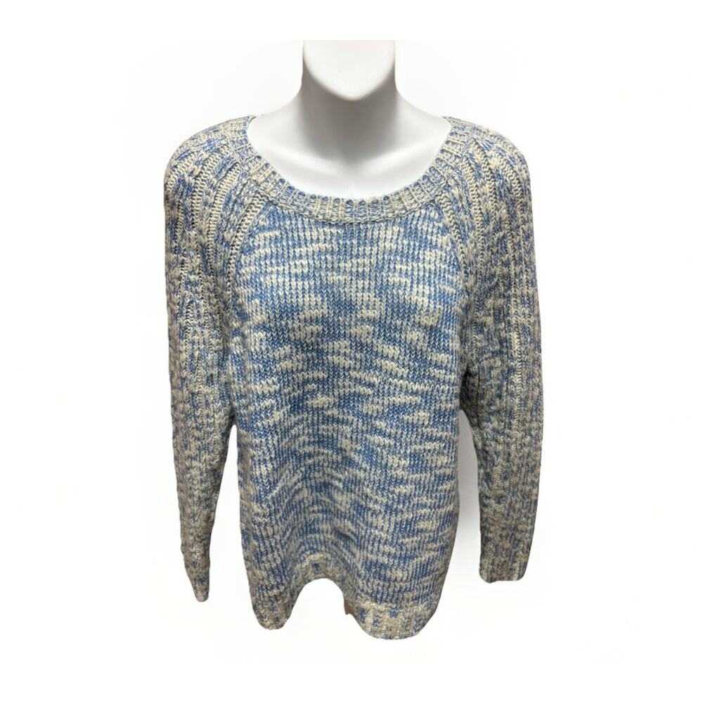 Talbots Womens Petite Large Blue Marled Knit Pullover Sweater